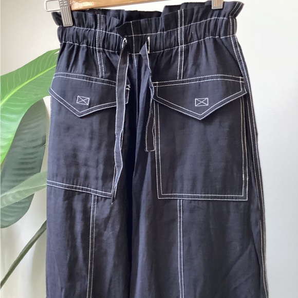 Ganni paper bag waist contrast stitch cargos - Picture 2 of 4